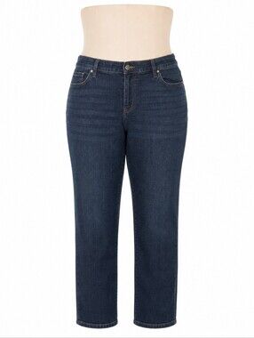 Lane Bryant Woman's Straight-Leg Cotton Stretch Jeans Dk Blue Wash Sz 16 Short